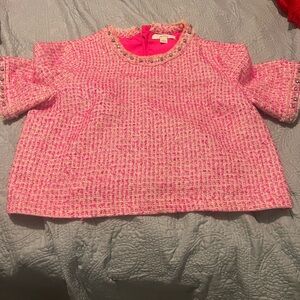 Lilly Pulitzer Pink Tweed Jewel-Trim Short Sleeve Top/Foile Bouche